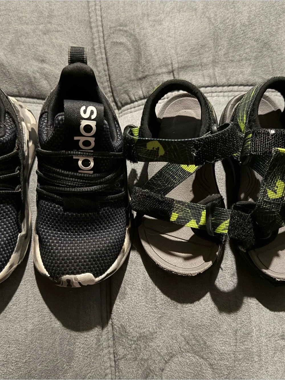 Kids adidas sneakers and Amazon sandals size 7